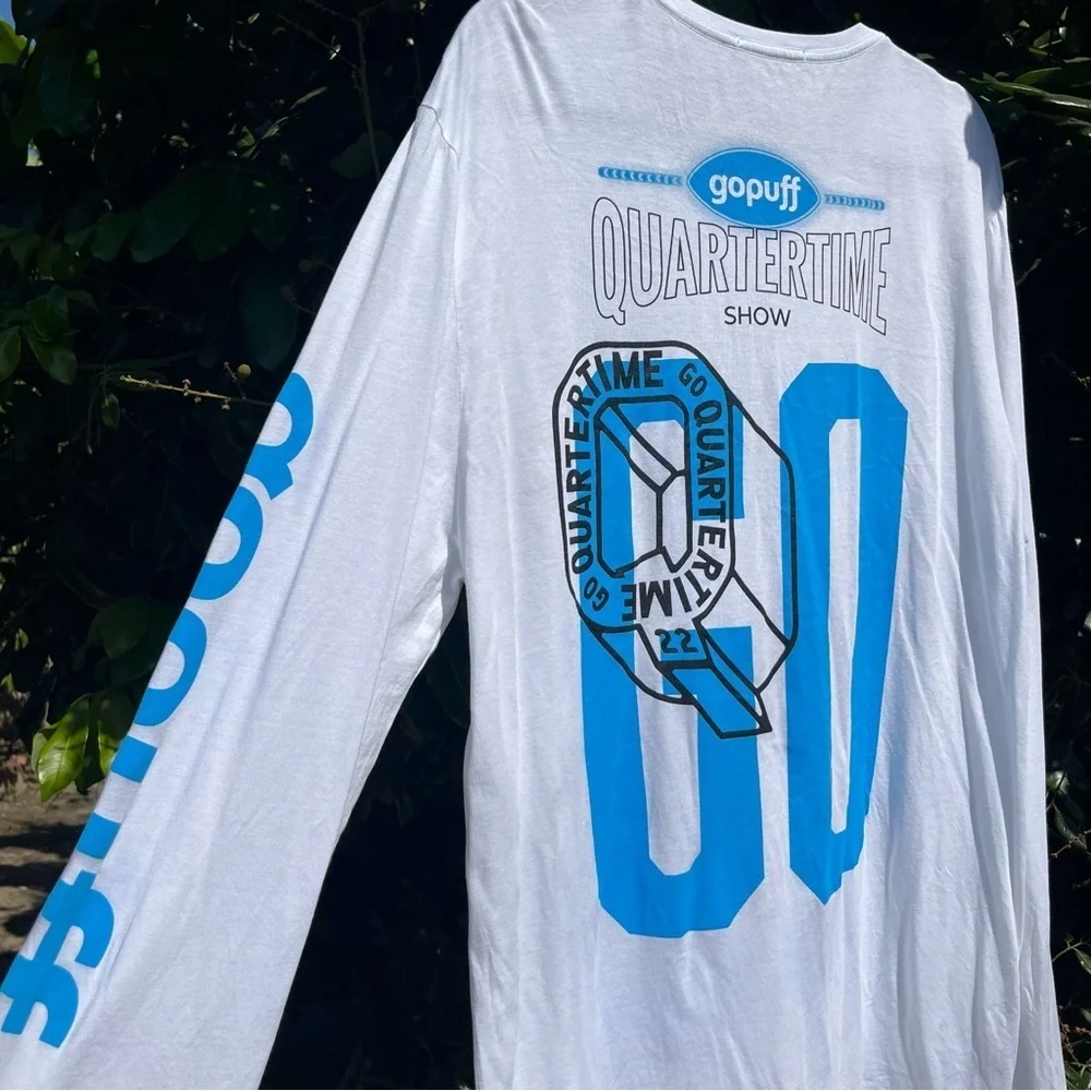 MARINE LAYER‎ white knit sport graphic long sleeve crew neck T-shirt